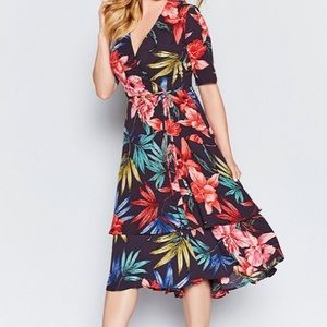 Tropical Floral Wrap Dress